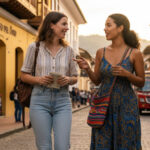 Colombiana enseñando las maravillas de Bogotá a una extranjera