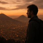Un chico, encantado viendo lo increíble que es el corazón de los andes. Bogotá.