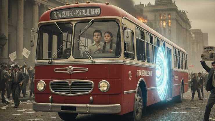 Un Transmilenio que funciona como un portal del tiempo , ubicado en la época de la muerte de Gaitán